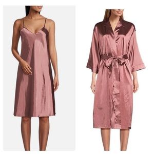 Cabernet rose chemise with a Solid Satin 3/4 Sleeve Short Wrap Robe. Size M